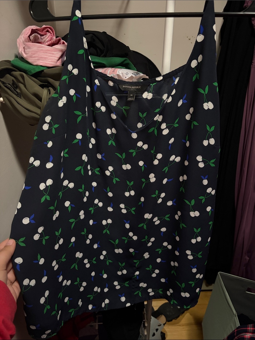 Banana Republic Factory Navy Cherry-Print Camisole with White & Green